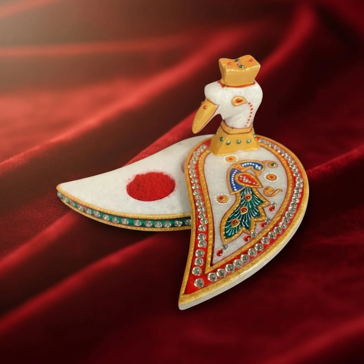 Marble Chopra, Peacock Haldi Kumkum Holder, Pooja Favor, Diwali Gift, Diwali Favor, Deewali Decor, Pooja Item - LoveNspire