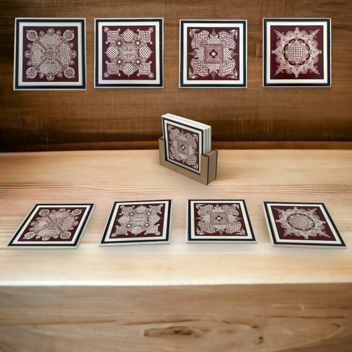 Set of 4 Acrylic Plastic Tea Coasters with 1 Holder Absorbent Durable Drink Coaster for Coffee Table Living Room Decor Contemporary Coaster Housewarming Return Gift - LoveNspire