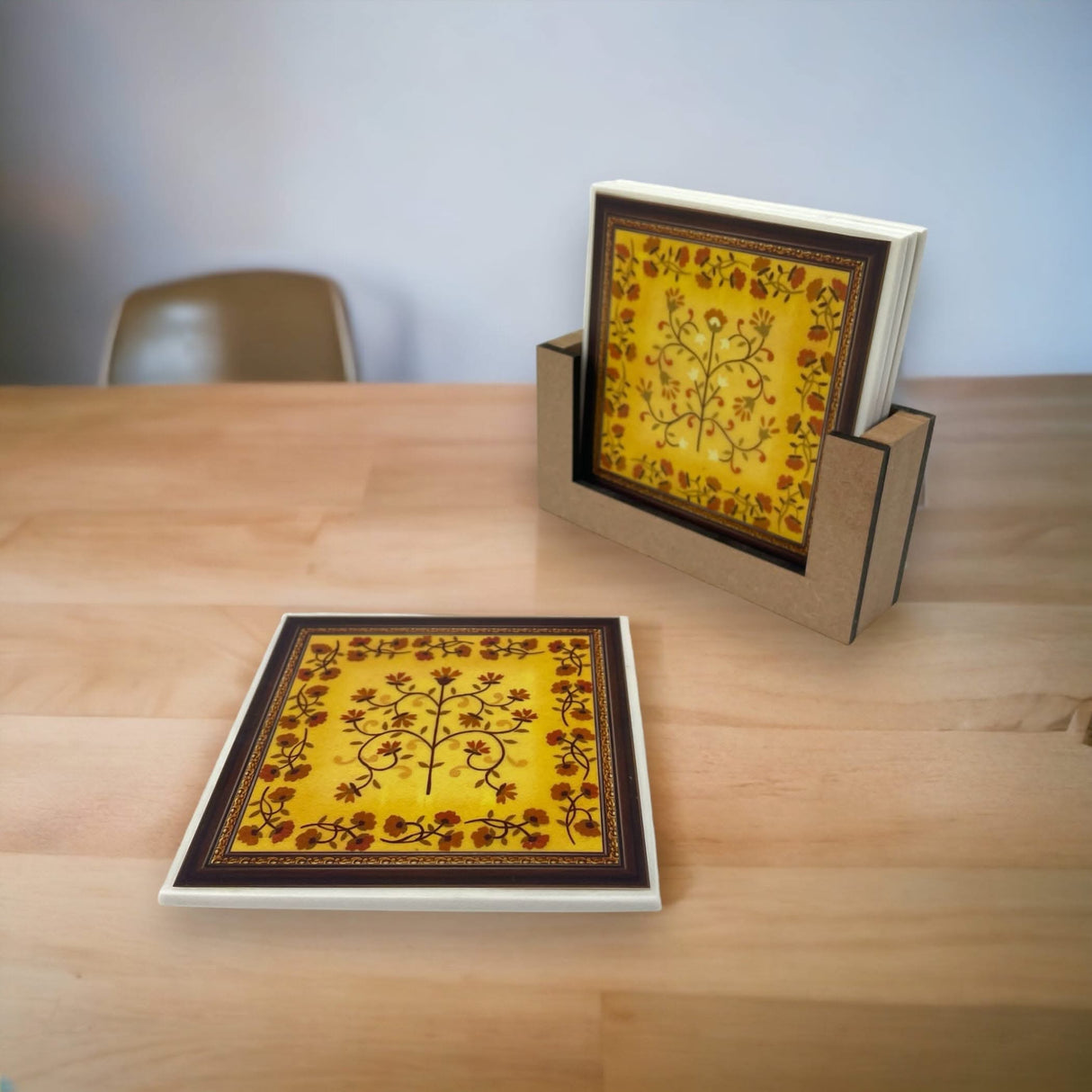 Set of 4 Acrylic Plastic Tea Coasters with 1 Holder Absorbent Durable Drink Coaster for Coffee Table Living Room Decor Contemporary Coaster Housewarming Return Gift - LoveNspire