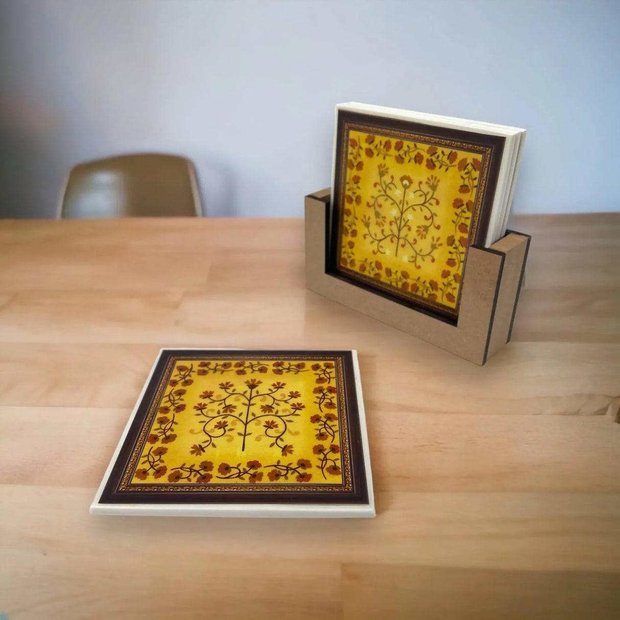 Set of 4 Acrylic Plastic Tea Coasters with 1 Holder Absorbent Durable Drink Coaster for Coffee Table Living Room Decor Contemporary Coaster Housewarming Return Gift - LoveNspire