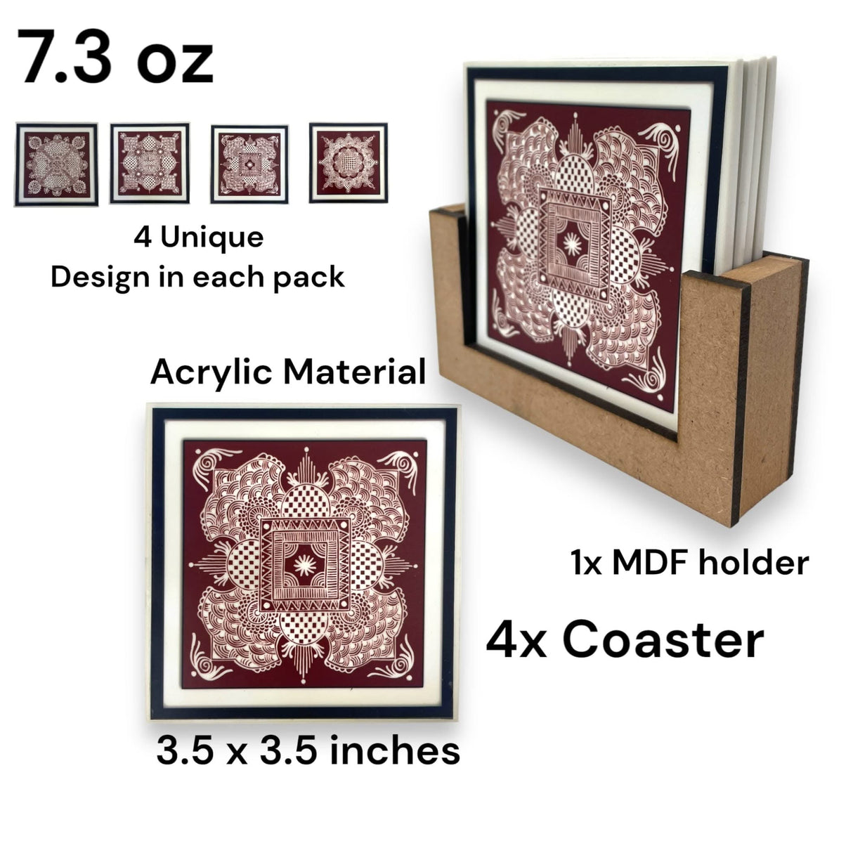 Set of 4 Acrylic Plastic Tea Coasters with 1 Holder Absorbent Durable Drink Coaster for Coffee Table Living Room Decor Contemporary Coaster Housewarming Return Gift - LoveNspire