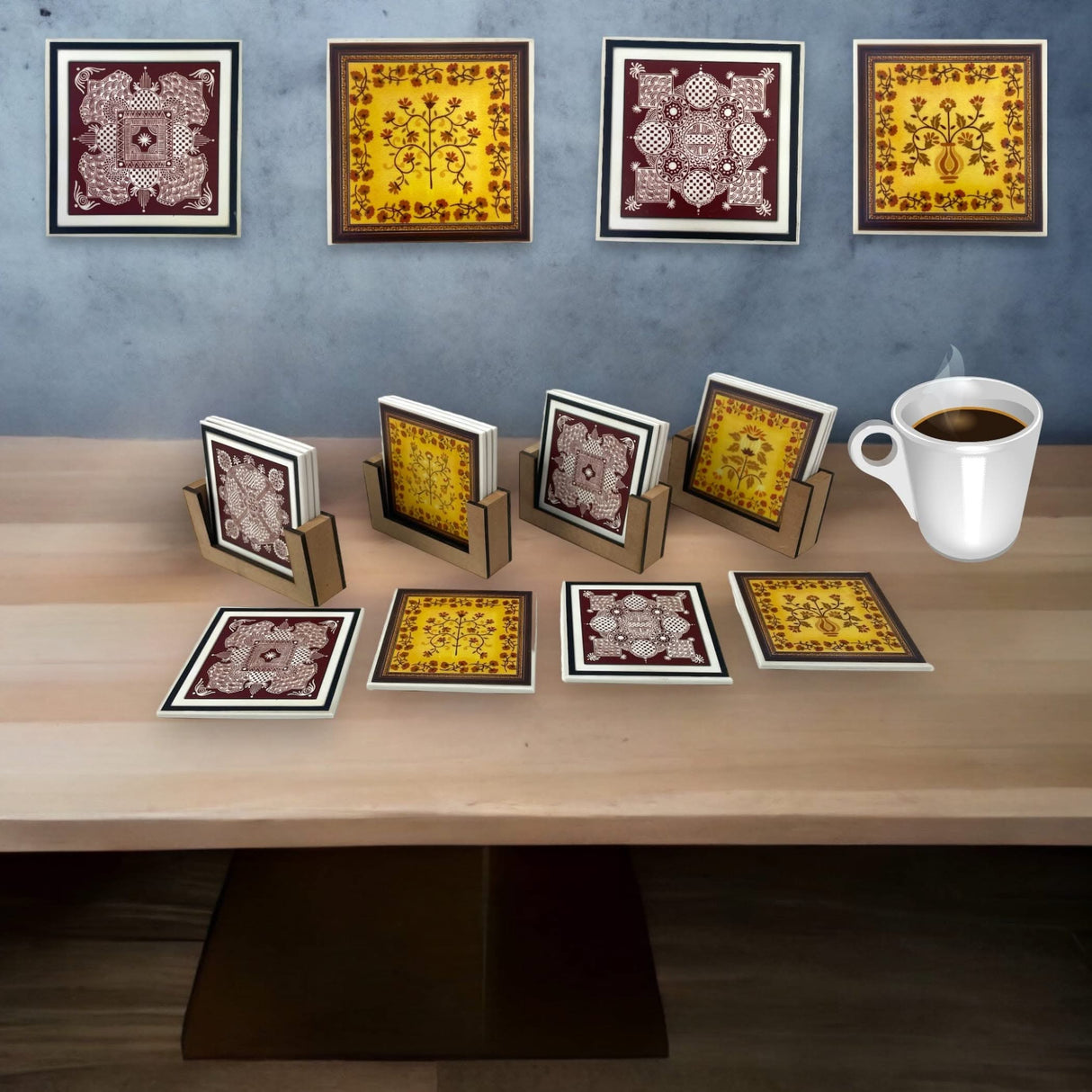 Set of 4 Acrylic Plastic Tea Coasters with 1 Holder Absorbent Durable Drink Coaster for Coffee Table Living Room Decor Contemporary Coaster Housewarming Return Gift - LoveNspire