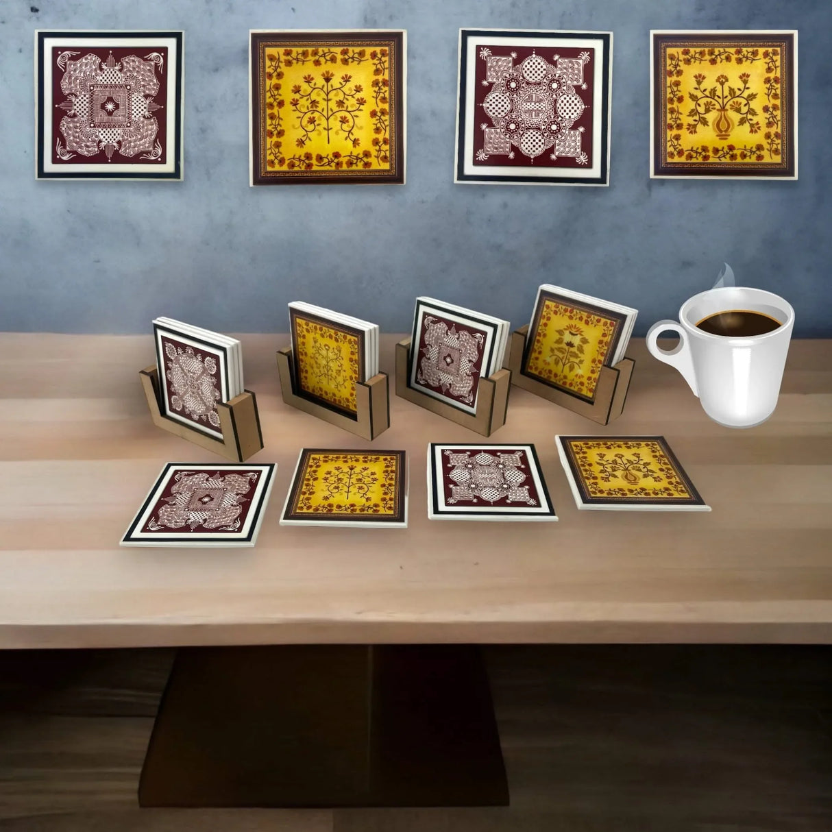 Set of 4 Acrylic Plastic Tea Coasters with 1 Holder Absorbent Durable Drink Coaster for Coffee Table Living Room Decor Contemporary Coaster Housewarming Return Gift - LoveNspire