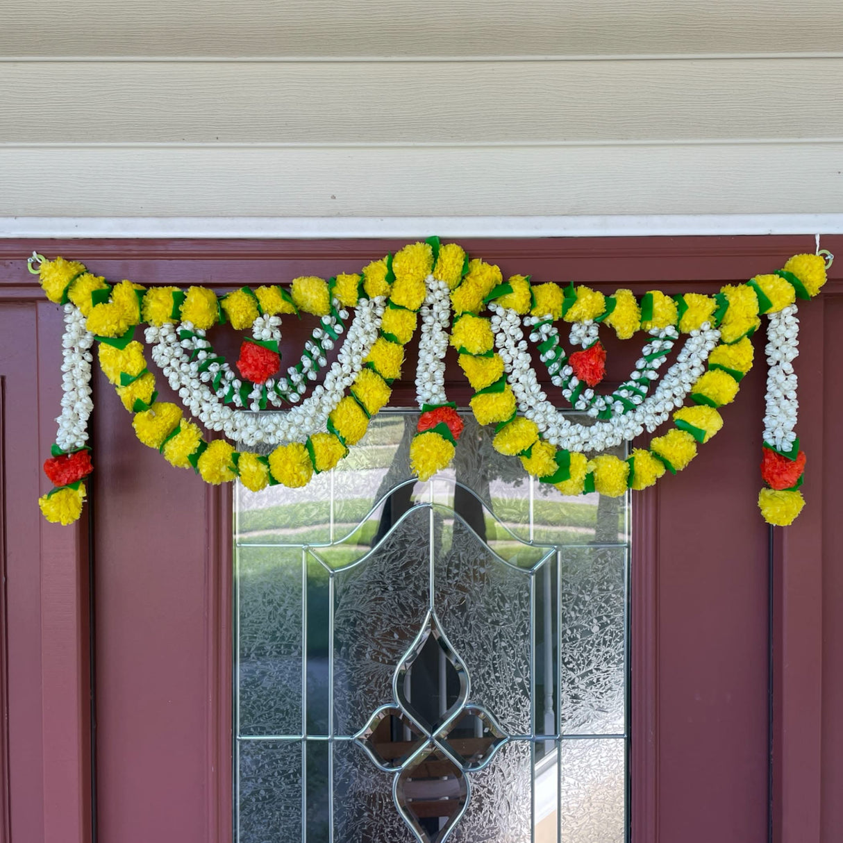 Marigold Jasmine Door Toran Hanging Valance Marygold Garland Mantle Window Decor Bandarwal Pooja Diwali Decoration Day of the Dead Dia De Los Muertos Ofrenda Mexican Fiesta Halloween Decor - LoveNspire