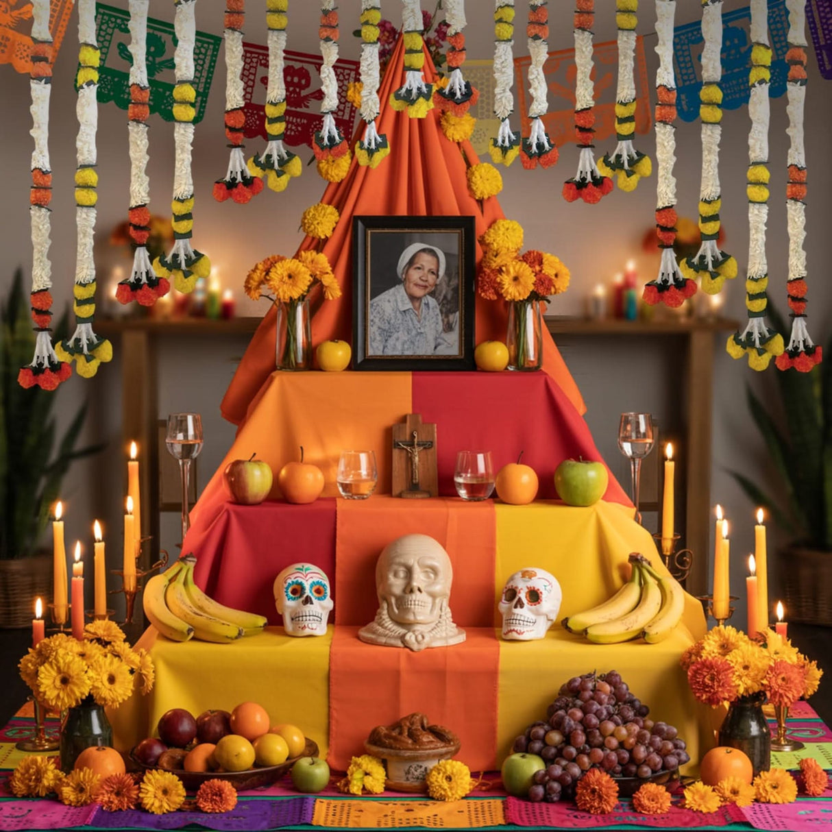 Yellow Jasmine Marigold Flowers Garland for Home Decor Faux Artificial Strings Diwali Decorations Indian Wedding Mantle Decor for Day of the Dead Ofrenda Mexican Fiesta - Religious Pongal Decor - LoveNspire