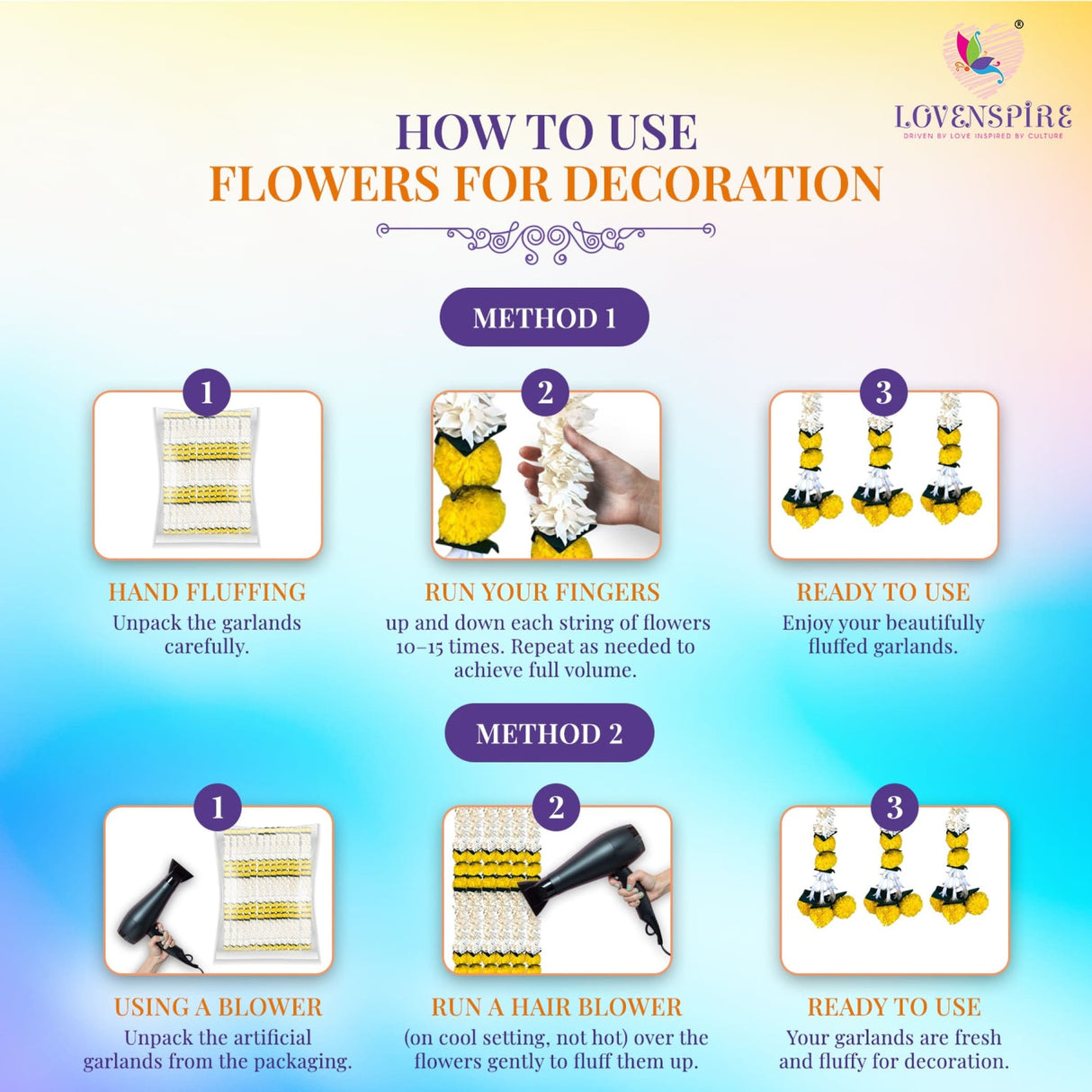 Yellow Jasmine Marigold Flowers Garland for Home Decor Faux Artificial Strings Diwali Decorations Indian Wedding Mantle Decor for Day of the Dead Ofrenda Mexican Fiesta - Religious Pongal Decor - LoveNspire