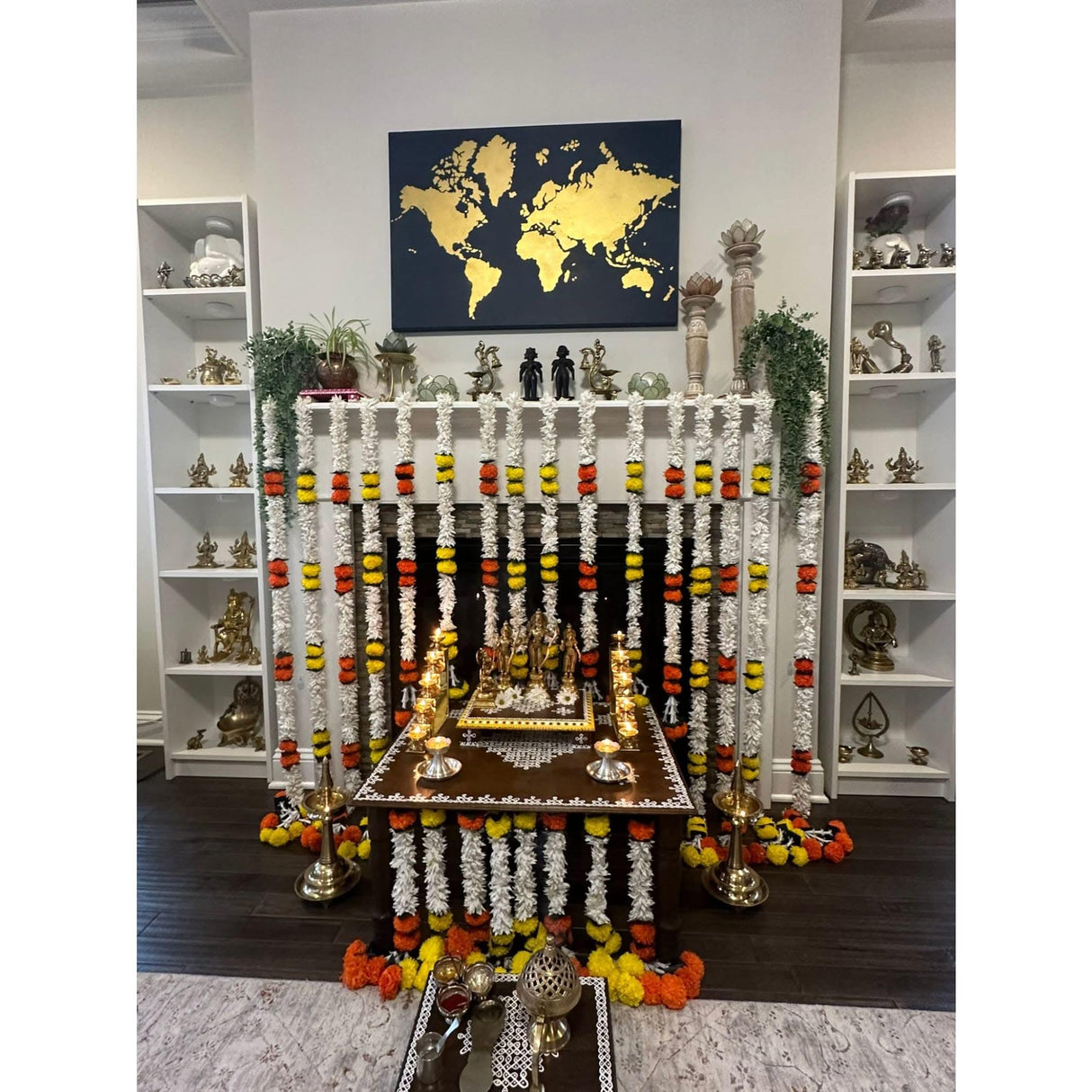 Yellow Jasmine Marigold Flowers Garland for Home Decor Faux Artificial Strings Diwali Decorations Indian Wedding Mantle Decor for Day of the Dead Ofrenda Mexican Fiesta - Religious Pongal Decor - LoveNspire