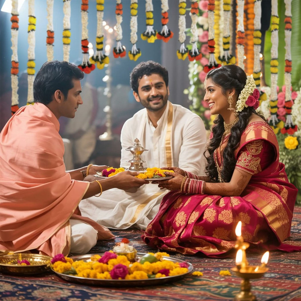 Yellow Jasmine Marigold Flowers Garland for Home Decor Faux Artificial Strings Diwali Decorations Indian Wedding Mantle Decor for Day of the Dead Ofrenda Mexican Fiesta - Religious Pongal Decor - LoveNspire