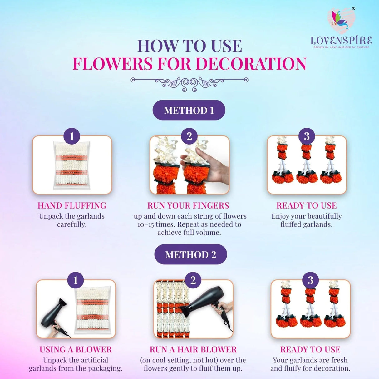 Orange Jasmine Marigold Flowers Garland for Home Decor Faux Artificial Strings Diwali Decorations Indian Wedding Mantle Decor for Day of the Dead Ofrenda Mexican Fiesta - Religious Pongal Decor - LoveNspire