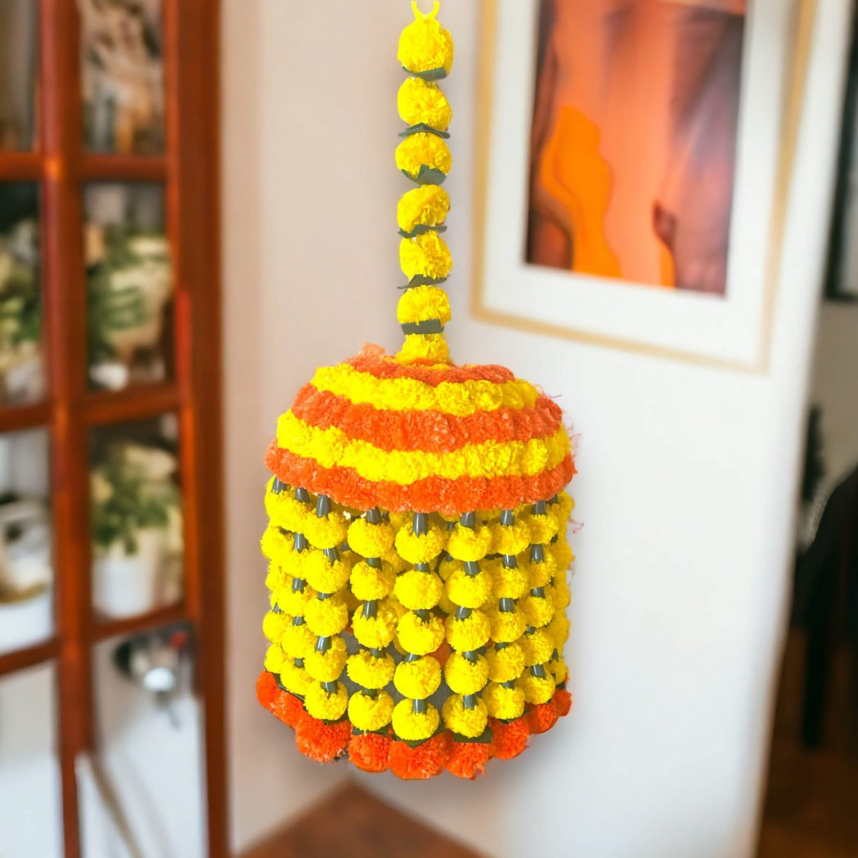 Marigold Jhoomar and Strings Decor, Mehndi Decoration, Wedding Garland,flowers Decorations, Diwali Backdrop, Puja Garlands, Dholki, Chandelier - LoveNspire