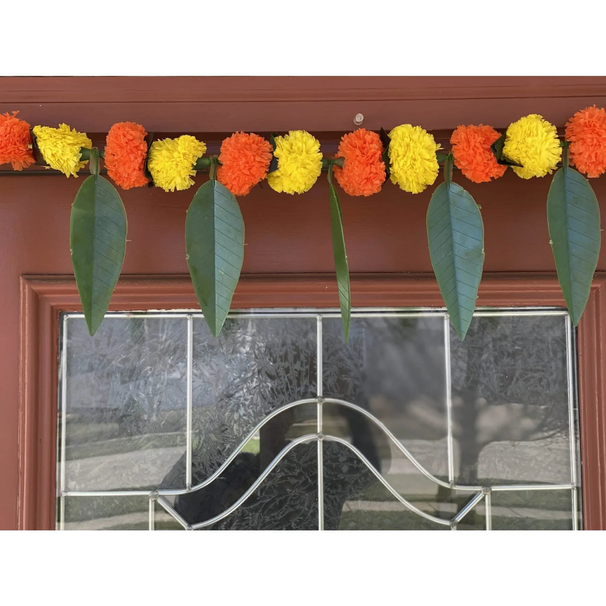 Marigold Mango Leaf Door Toran Hanging Valance Festival Marigold Garland Window Indoor Outdoor Decor Bandarwal Pooja Decor Wedding Favor Diwali Decor - LoveNspire