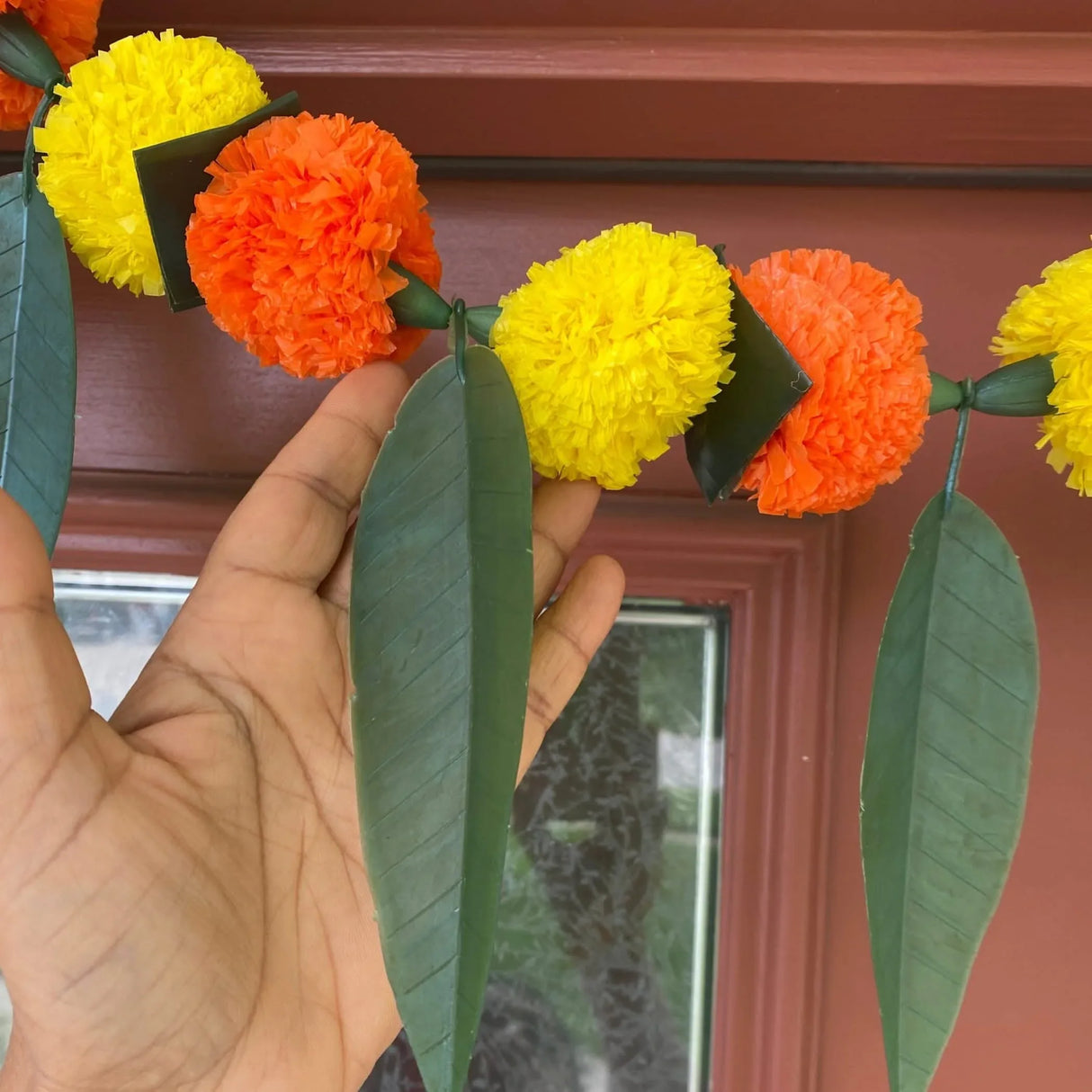 Marigold Mango Leaf Door Toran Hanging Valance Festival Marigold Garland Window Indoor Outdoor Decor Bandarwal Pooja Decor Wedding Favor Diwali Decor - LoveNspire