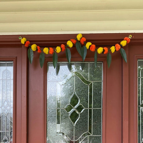 Marigold Mango Leaf Door Toran Hanging Valance Festival Marigold Garland Window Indoor Outdoor Decor Bandarwal Pooja Decor Wedding Favor Diwali Decor - LoveNspire