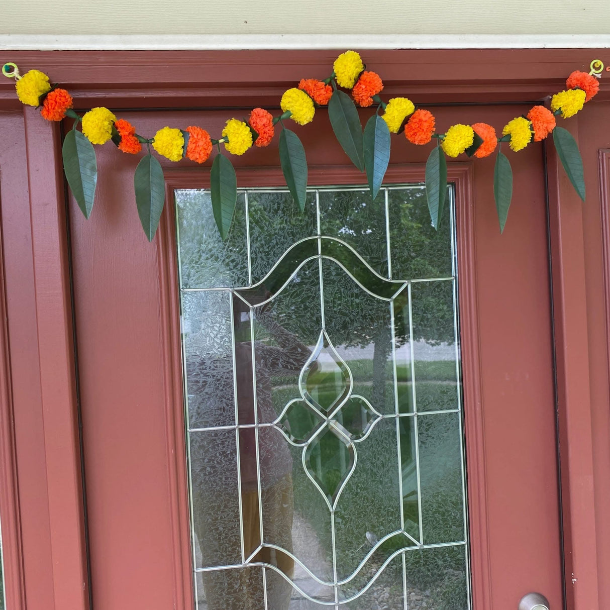 Marigold Mango Leaf Door Toran Hanging Valance Festival Marigold Garland Window Indoor Outdoor Decor Bandarwal Pooja Decor Wedding Favor Diwali Decor - LoveNspire