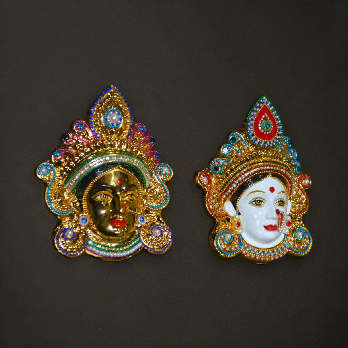 Durga Maa Face Idol Mukhota for Vara Lakshmi Vratam Navaratri Margashirsha Vratha Pooja Hindu Religious Temple Mandir Showpiece Mahalaxmi Goddess Face - LoveNspire