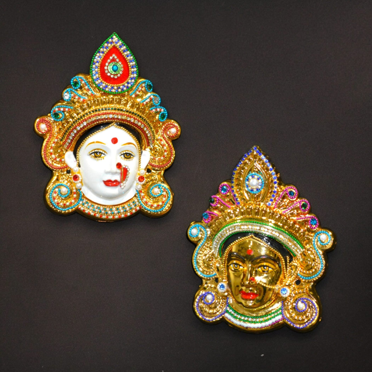 Durga Maa Face Idol Mukhota for Vara Lakshmi Vratam Navaratri Margashirsha Vratha Pooja Hindu Religious Temple Mandir Showpiece Mahalaxmi Goddess Face - LoveNspire