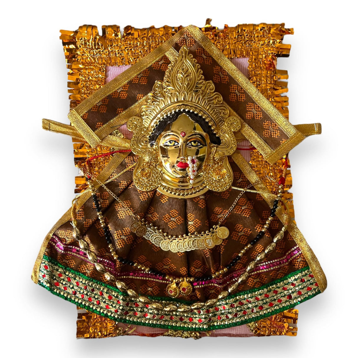 Vara Lakshmi Goddess Face Set Devi Mata Mukhota Face Idol with Dress Jewelry for Varalaxmi Vratam Navaratri Margashirsha Vratha Pooja Hindu Religious Temple Mandir - Mahalaxmi Goddess Face - LoveNspire