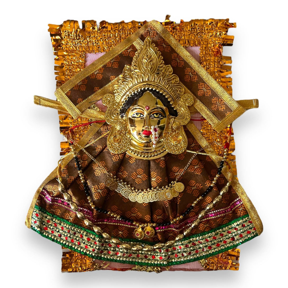 Vara Lakshmi Goddess Face Set Devi Mata Mukhota Face Idol with Dress Jewelry for Varalaxmi Vratam Navaratri Margashirsha Vratha Pooja Hindu Religious Temple Mandir - Mahalaxmi Goddess Face - LoveNspire