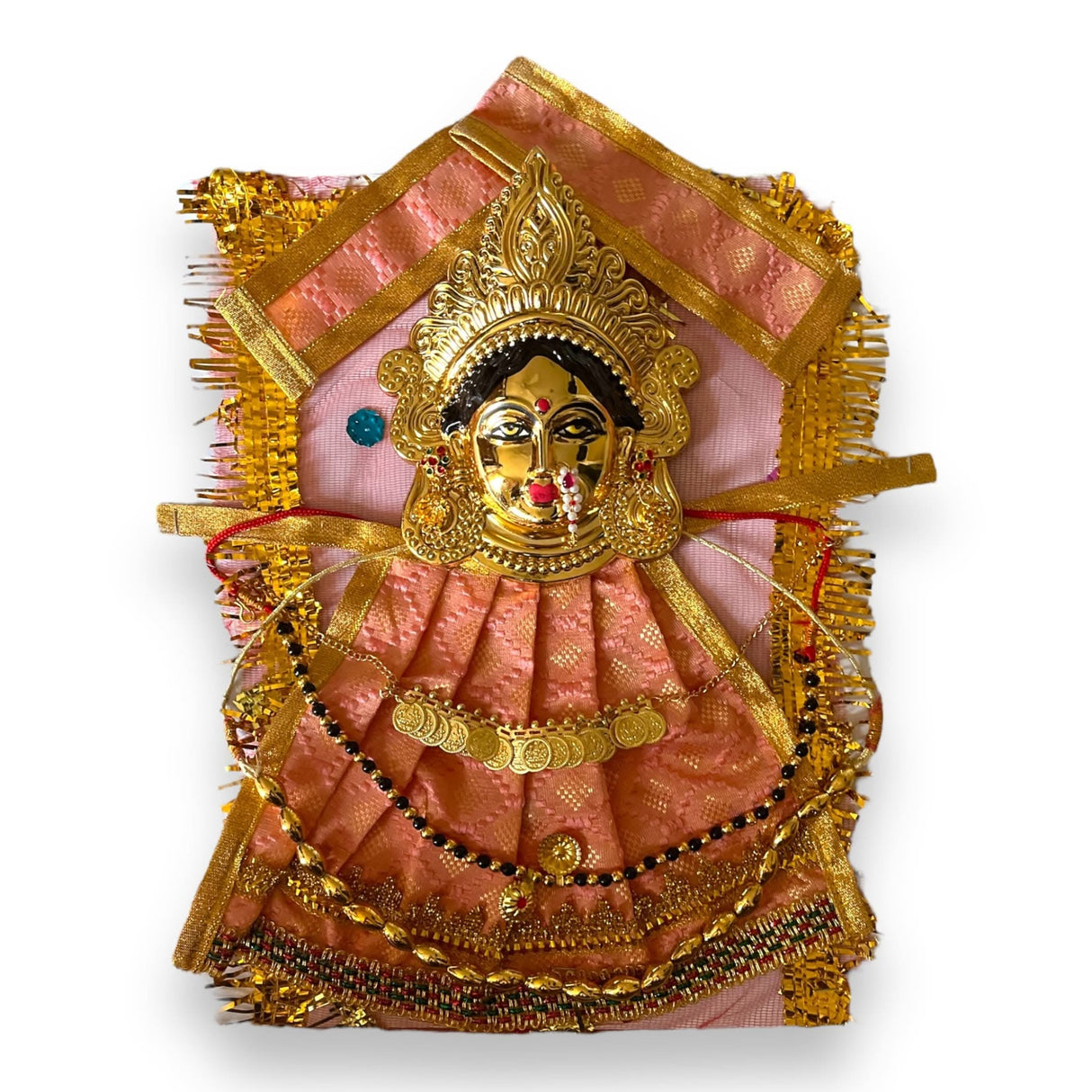 Vara Lakshmi Goddess Face Set Devi Mata Mukhota Face Idol with Dress Jewelry for Varalaxmi Vratam Navaratri Margashirsha Vratha Pooja Hindu Religious Temple Mandir - Mahalaxmi Goddess Face - LoveNspire