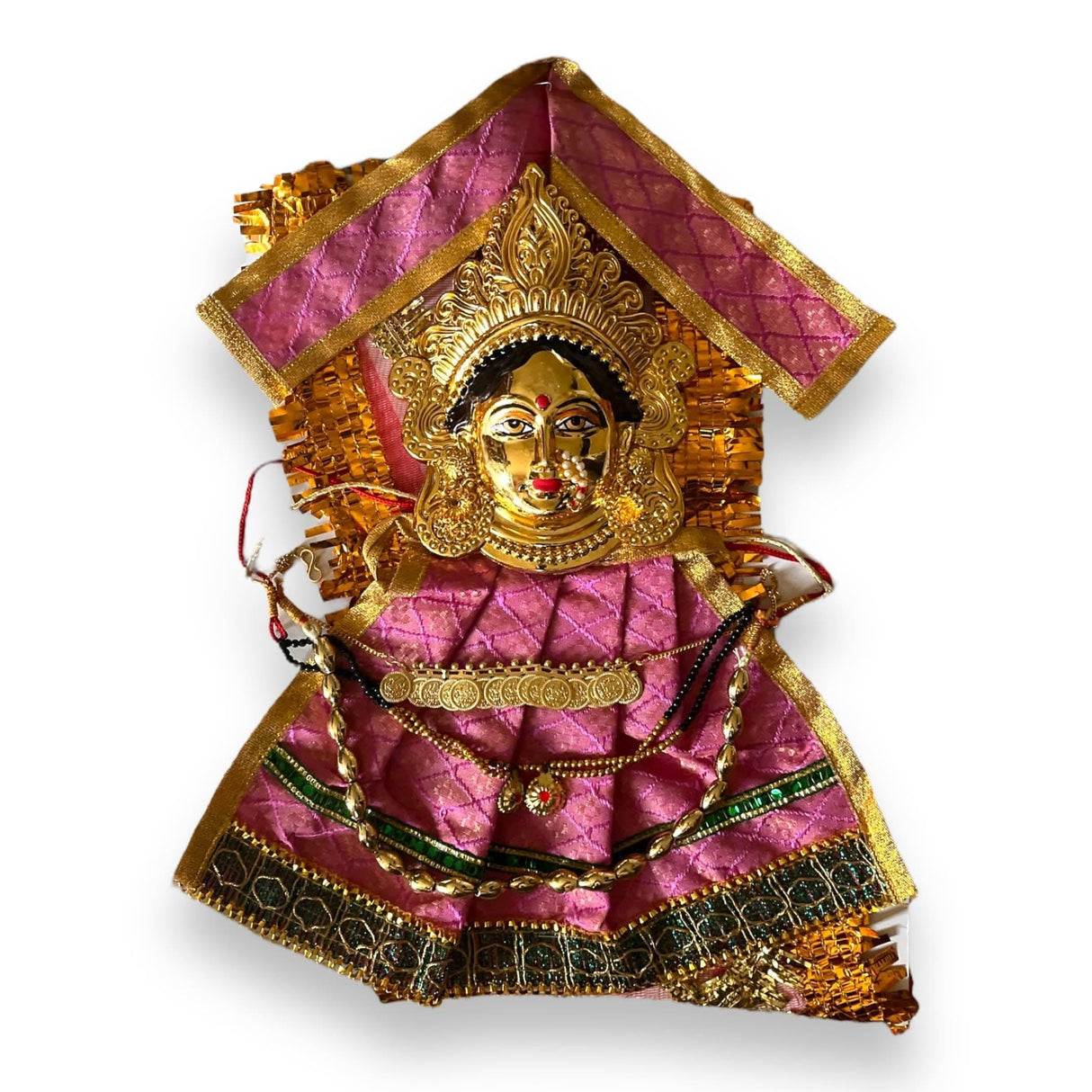 Vara Lakshmi Goddess Face Set Devi Mata Mukhota Face Idol with Dress Jewelry for Varalaxmi Vratam Navaratri Margashirsha Vratha Pooja Hindu Religious Temple Mandir - Mahalaxmi Goddess Face - LoveNspire