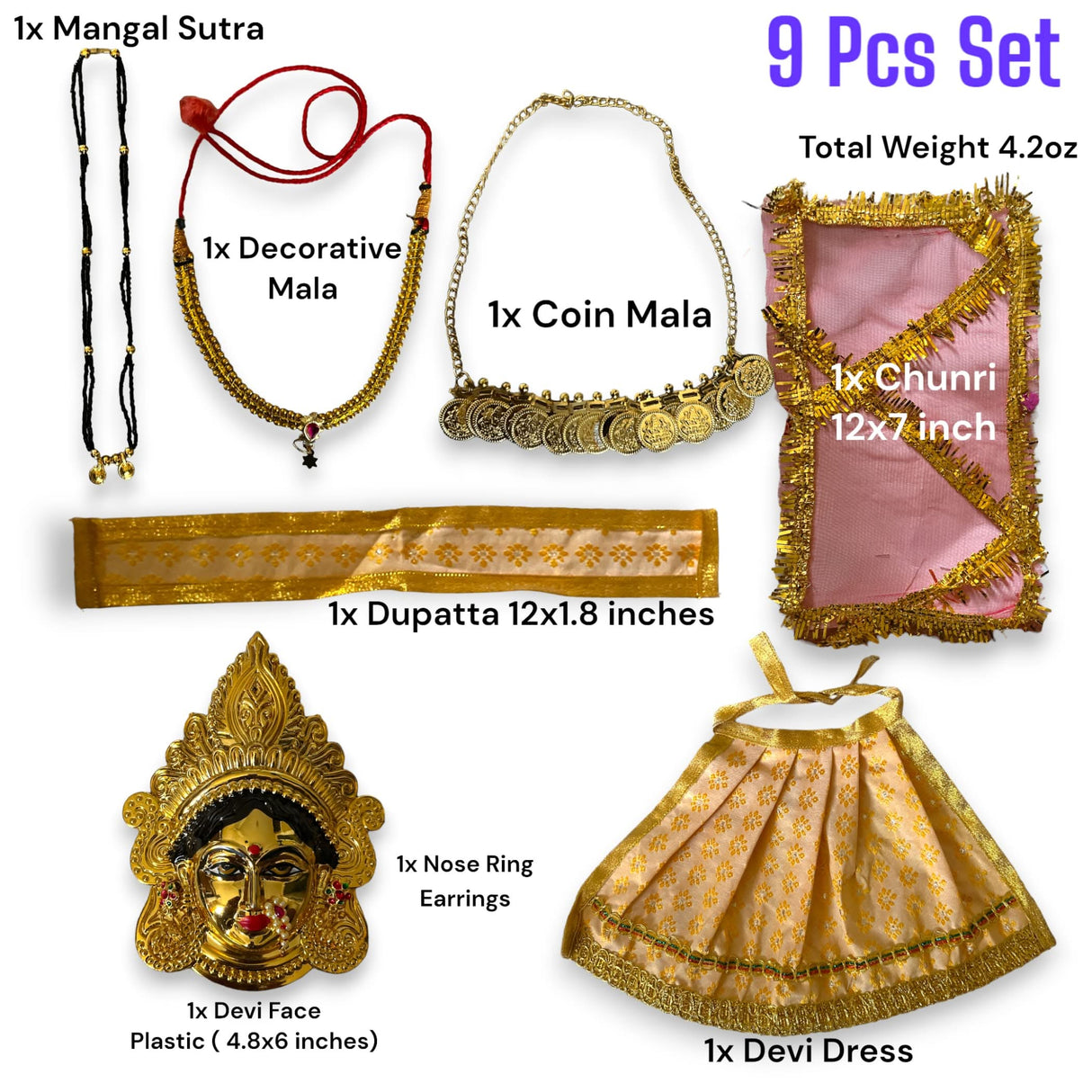 Vara Lakshmi Goddess Face Set Devi Mata Mukhota Face Idol with Dress Jewelry for Varalaxmi Vratam Navaratri Margashirsha Vratha Pooja Hindu Religious Temple Mandir - Mahalaxmi Goddess Face - LoveNspire