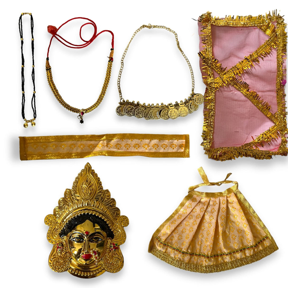 Vara Lakshmi Goddess Face Set Devi Mata Mukhota Face Idol with Dress Jewelry for Varalaxmi Vratam Navaratri Margashirsha Vratha Pooja Hindu Religious Temple Mandir - Mahalaxmi Goddess Face - LoveNspire