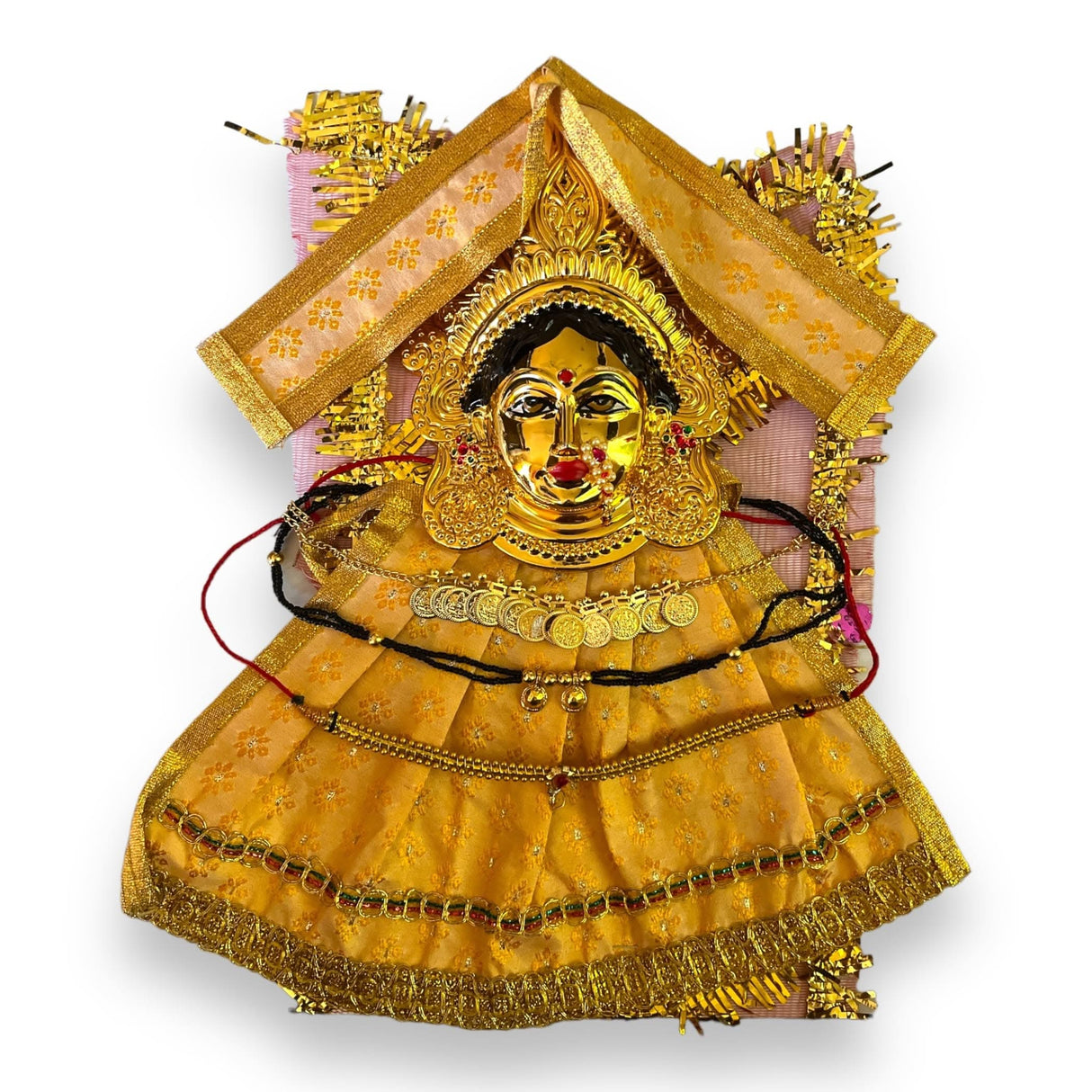 Vara Lakshmi Goddess Face Set Devi Mata Mukhota Face Idol with Dress Jewelry for Varalaxmi Vratam Navaratri Margashirsha Vratha Pooja Hindu Religious Temple Mandir - Mahalaxmi Goddess Face - LoveNspire