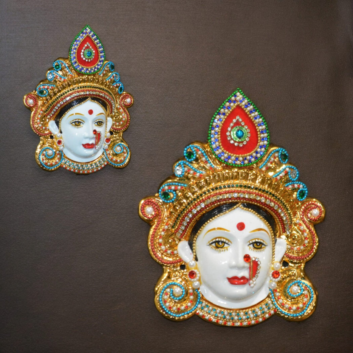 Durga Maa Face Idol Mukhota for Vara Lakshmi Vratam Navaratri Margashirsha Vratha Pooja Hindu Religious Temple Mandir Showpiece Mahalaxmi Goddess Face - LoveNspire