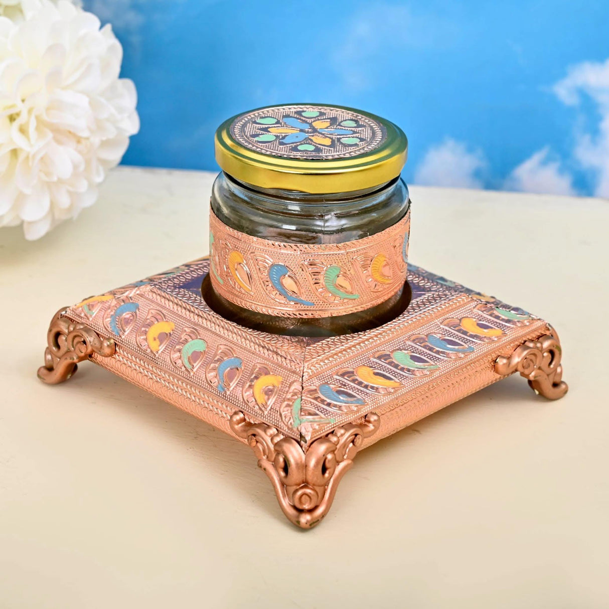 Meenakari Glass Jar Dryfruits Jars with Lid Decorative Serving Bowls Dry Fruit Storage Containers Return Gifts for Housewarming Baby Shower Wedding 200ml Cookies Nuts Candy Jar (4 Inch) - LoveNspire