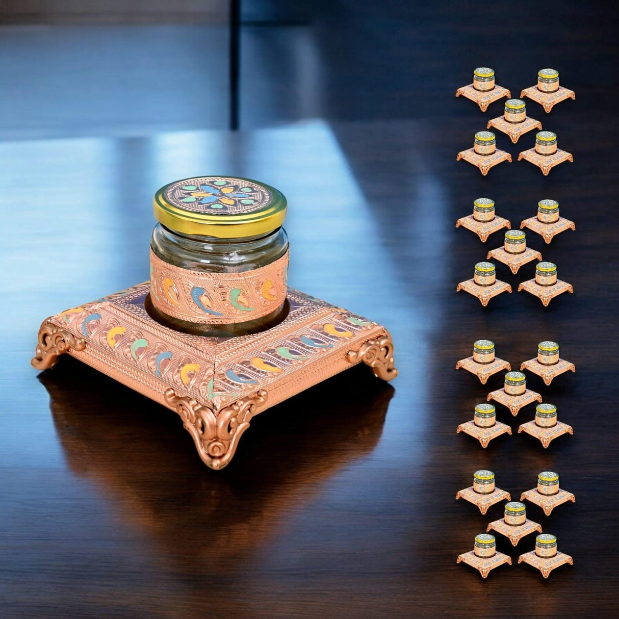 Meenakari Glass Jar Dryfruits Jars with Lid Decorative Serving Bowls Dry Fruit Storage Containers Return Gifts for Housewarming Baby Shower Wedding 200ml Cookies Nuts Candy Jar (4 Inch) - LoveNspire