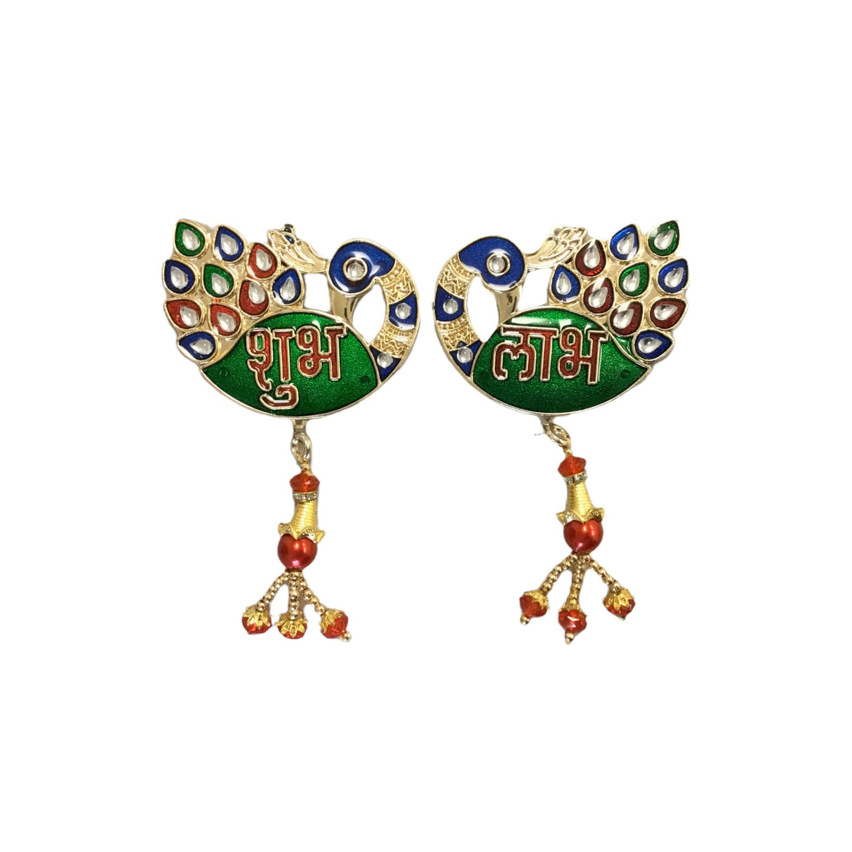 Meenakari Peacock Shubh Labh Decor Indian Traditional Gift Item for Home Office Floor/wall Stickers Wall Art Diwali Decorations Housewarming Gift - LoveNspire