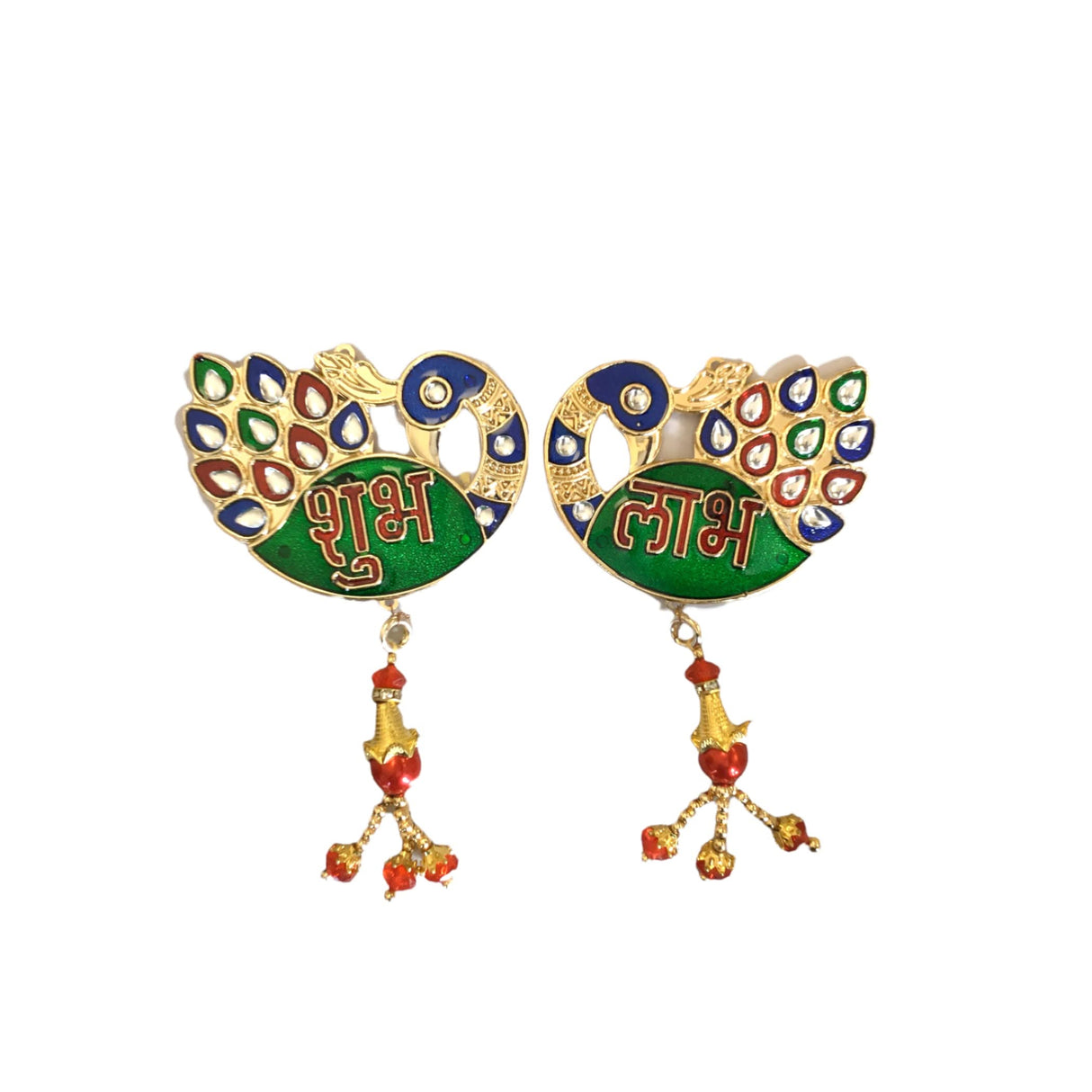 Meenakari Peacock Shubh Labh Decor Indian Traditional Gift Item for Home Office Floor/wall Stickers Wall Art Diwali Decorations Housewarming Gift - LoveNspire