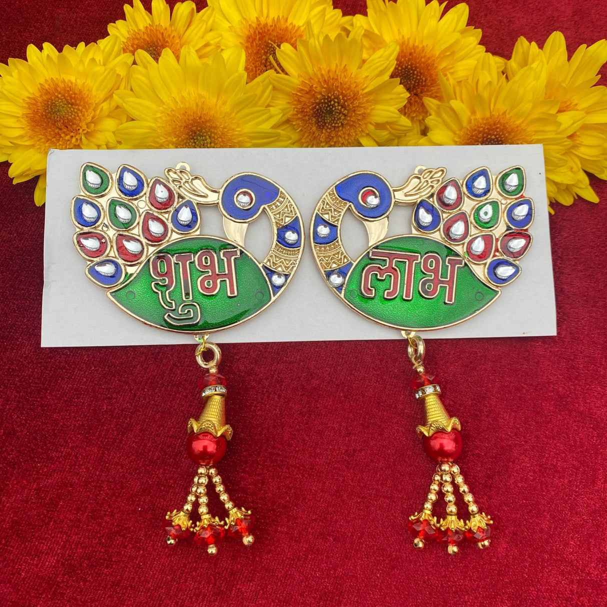 Meenakari Peacock Shubh Labh Decor Indian Traditional Gift Item for Home Office Floor/wall Stickers Wall Art Diwali Decorations Housewarming Gift - LoveNspire