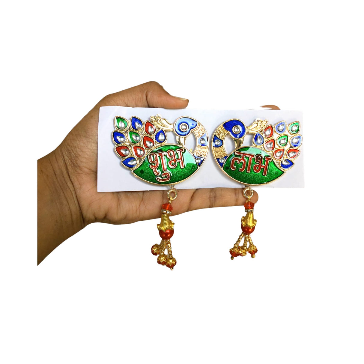 Meenakari Peacock Shubh Labh Decor Indian Traditional Gift Item for Home Office Floor/wall Stickers Wall Art Diwali Decorations Housewarming Gift - LoveNspire