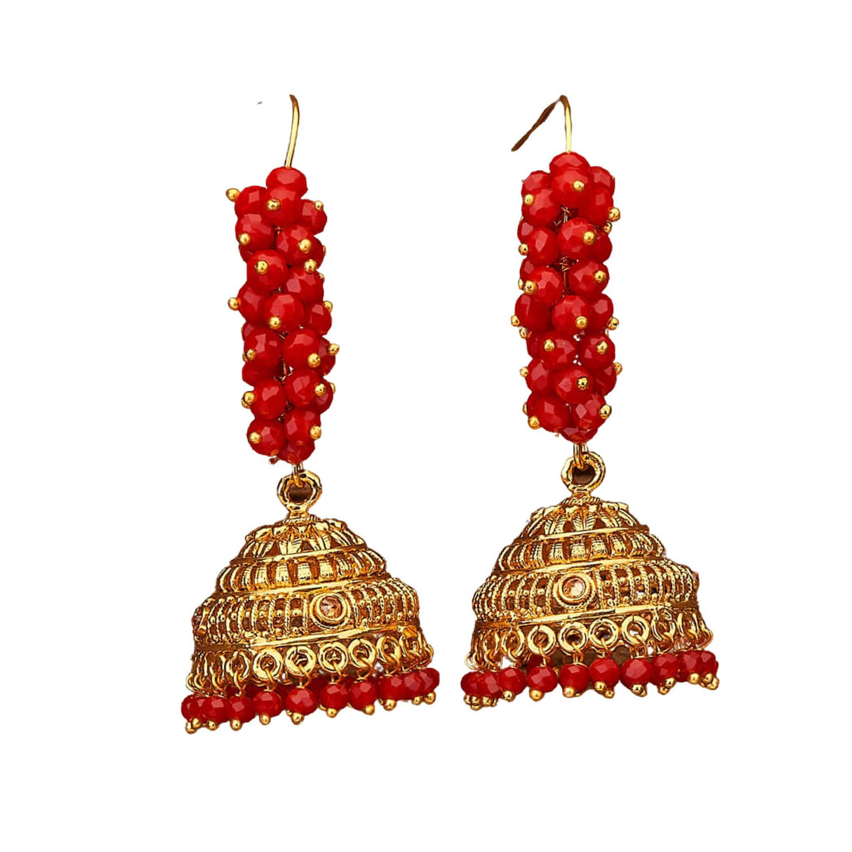 Indian Jhumka Earrings for Women - Faux Pearl Hoop Jhumka Earrings Meenakari Jhumkas with Gold Platting Bollywood Style Dangle Drop Earring Ethnic Chandbali Jewelry for Bride Gift for Her - LoveNspire