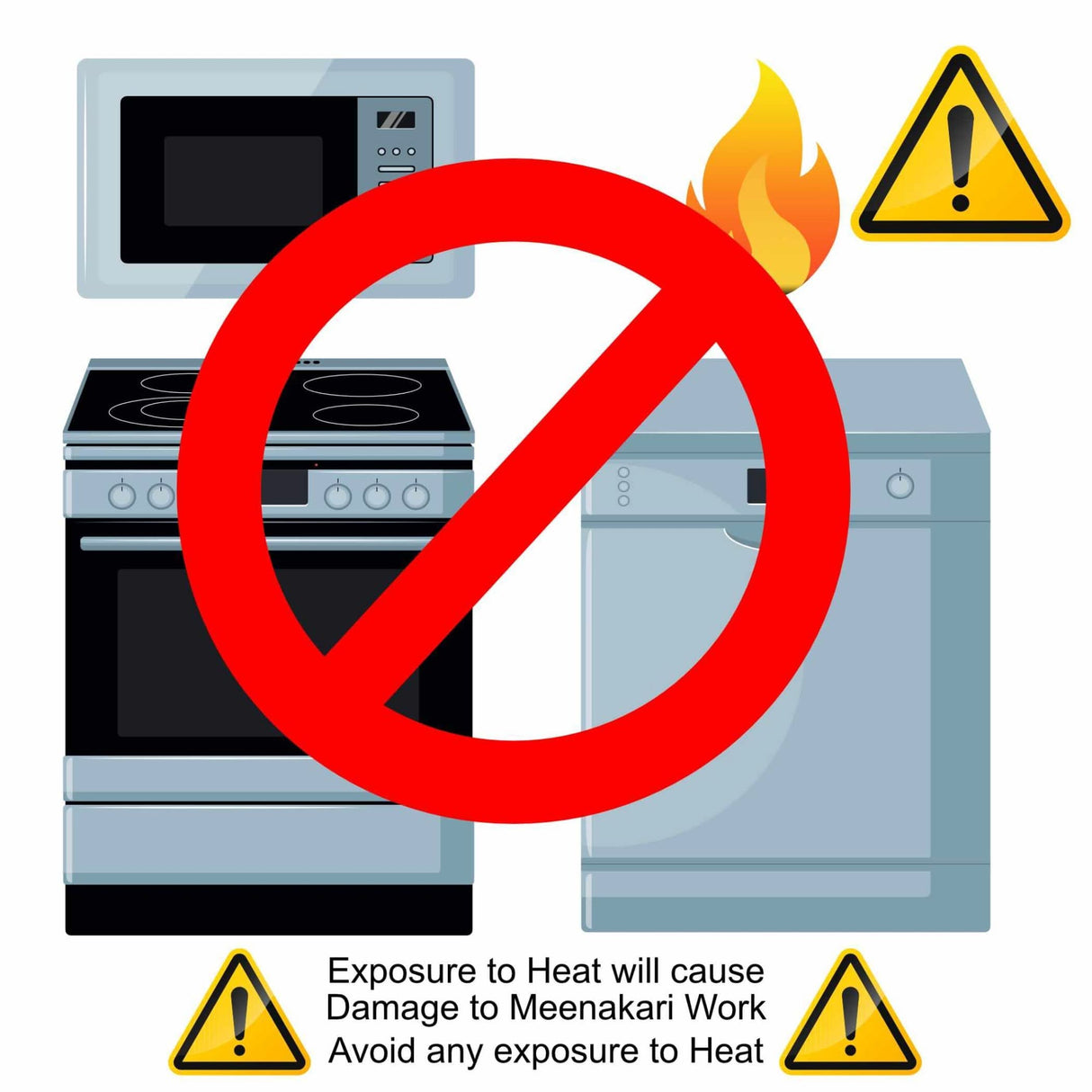 Heat exposure warning label on Meenakari Stainless Steel Cookie Tin for storage