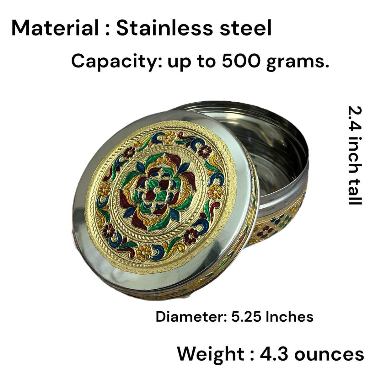 Meenakari Stainless Steel Box Decorative Round Cookie Tin Indian Wedding Favor Container Dabba for Sweets Laddu Dryfruit Chocolate Multipurpose Storage Box - Housewarming Return Gift - LoveNspire