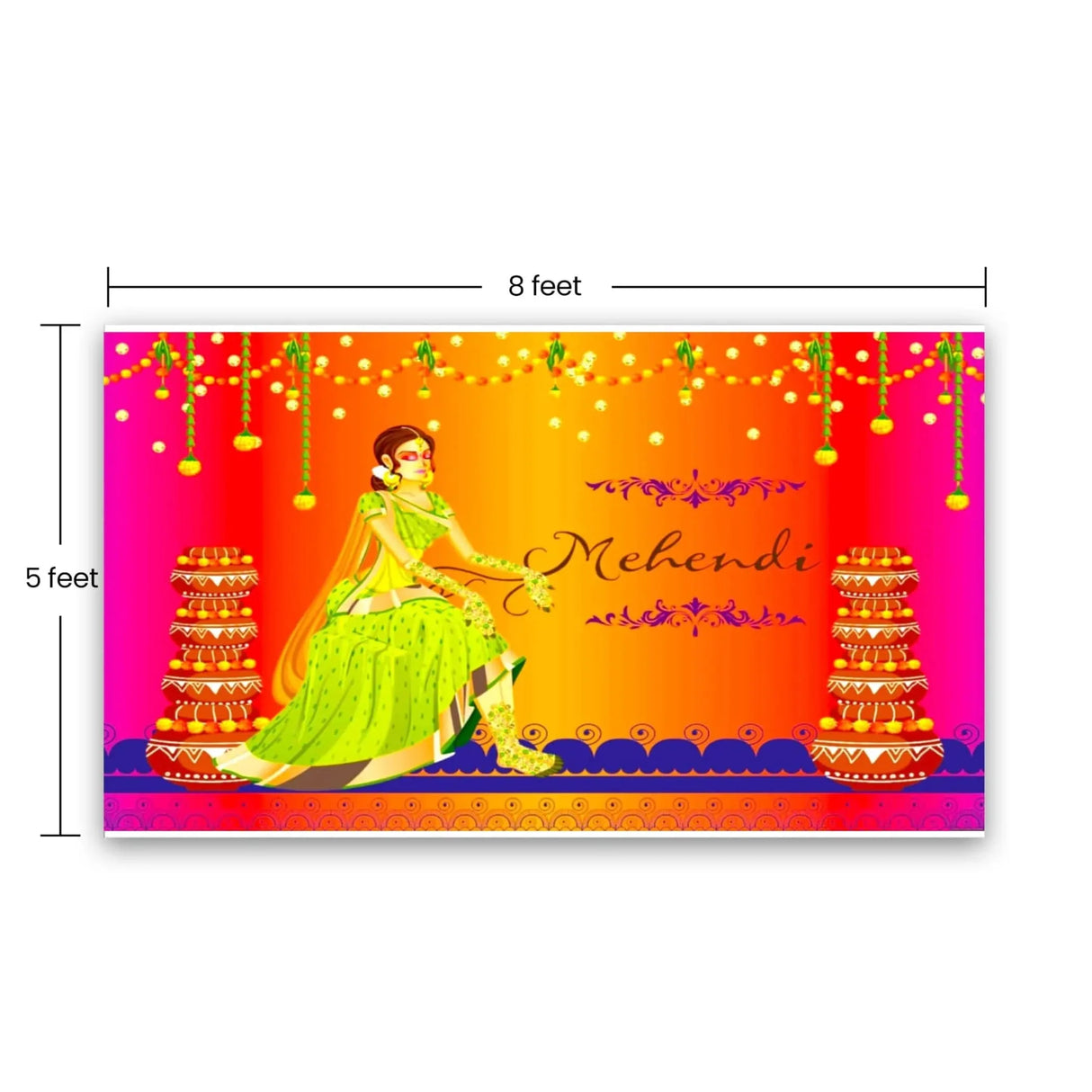Mehendi Ceremony Backdrop Indian Traditional Cloth 5x8 Feet Backdrop Mehendi Banner Indian Wall Art Photo Decor Banner Indian Wedding Backdrop Decorative Mehendi Stage Cloth - LoveNspire