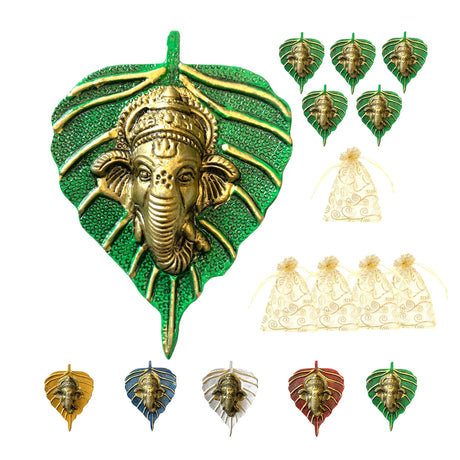 Metal Leaf Ganesha Diwali Decor Wall Hanging for Home & Office Housewarming Return Gift Pooja Favor Ganesha Decorative Wall Hanging Showpiece Pack of 1/2/5/25 Pcs - LoveNspire