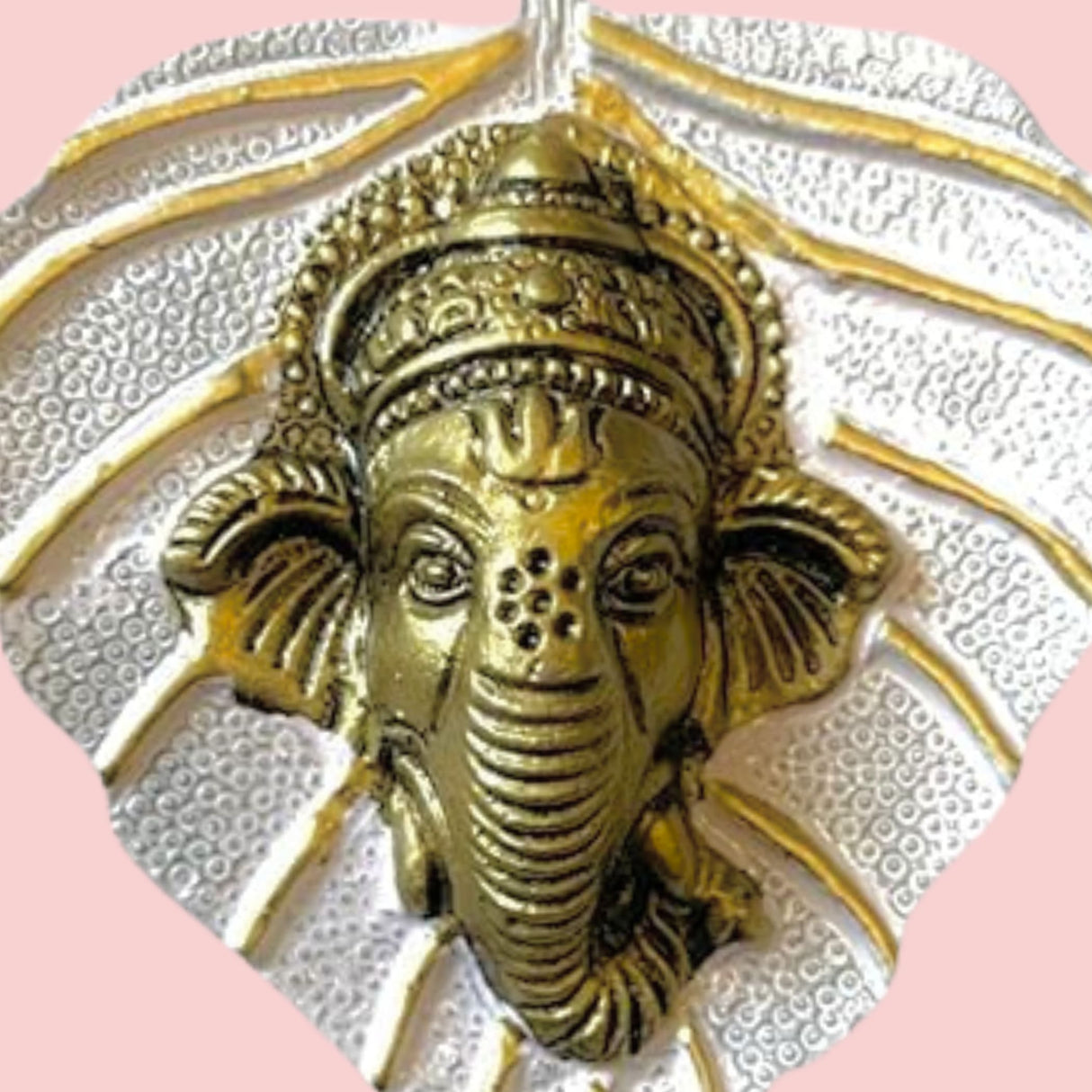 Golden Ganesha pendant on textured silver background, Diwali wall hanging
