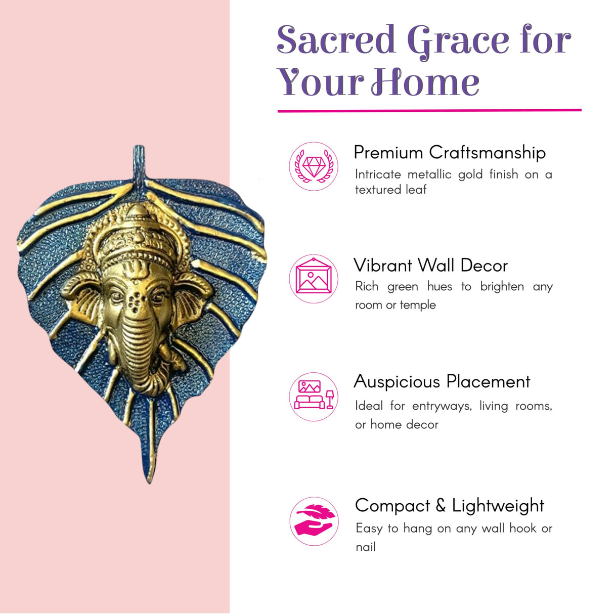 Intricate metallic gold Ganesha in textured green leaf wall hanging Diwali decor