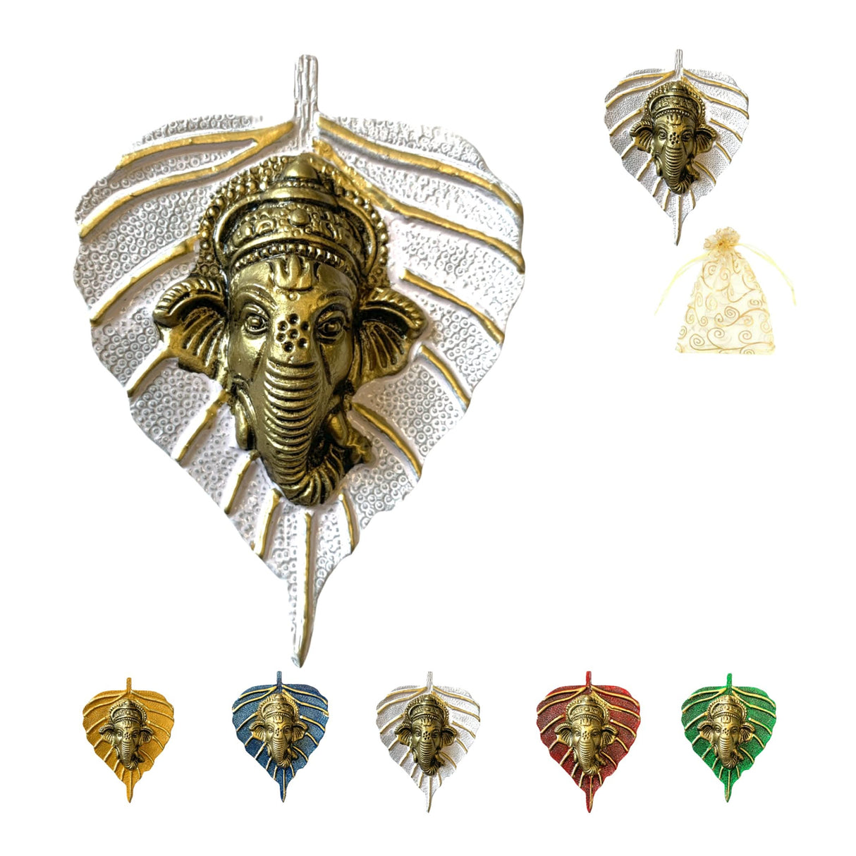 Metal Leaf Ganesha Diwali Decor Wall Hanging for Home & Office Housewarming Return Gift Pooja Favor Ganesha Decorative Wall Hanging Showpiece Pack of 1/2/5/25 Pcs - LoveNspire