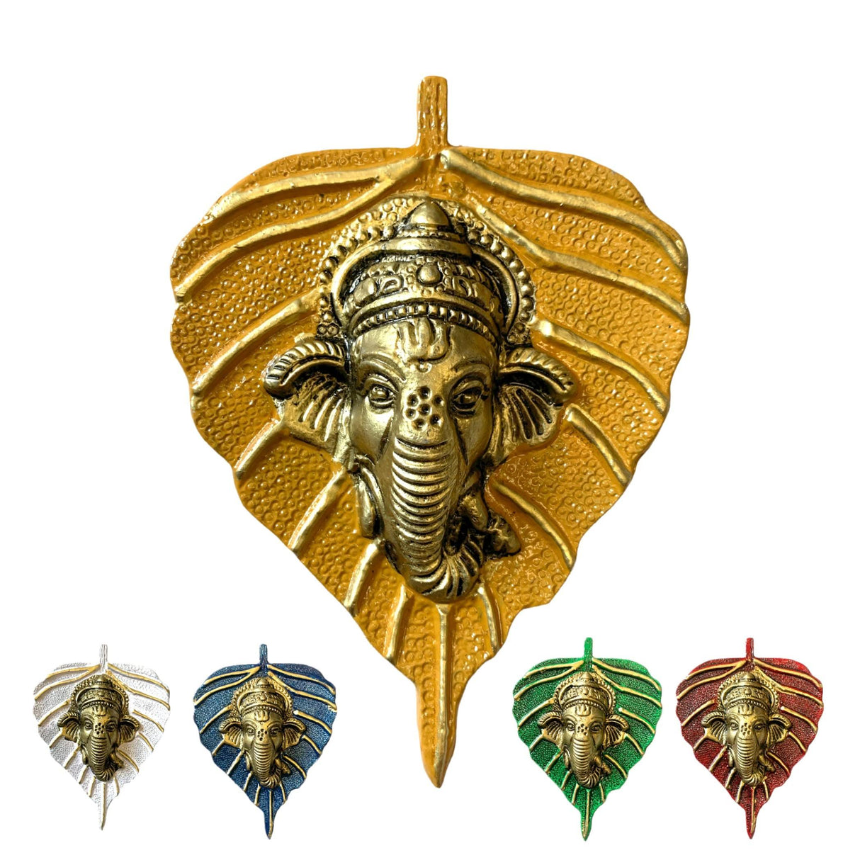 Metal Leaf Ganesha Diwali Decor Wall Hanging for Home & Office Housewarming Return Gift Pooja Favor Ganesha Decorative Wall Hanging Showpiece Pack of 1/2/5/25 Pcs - LoveNspire
