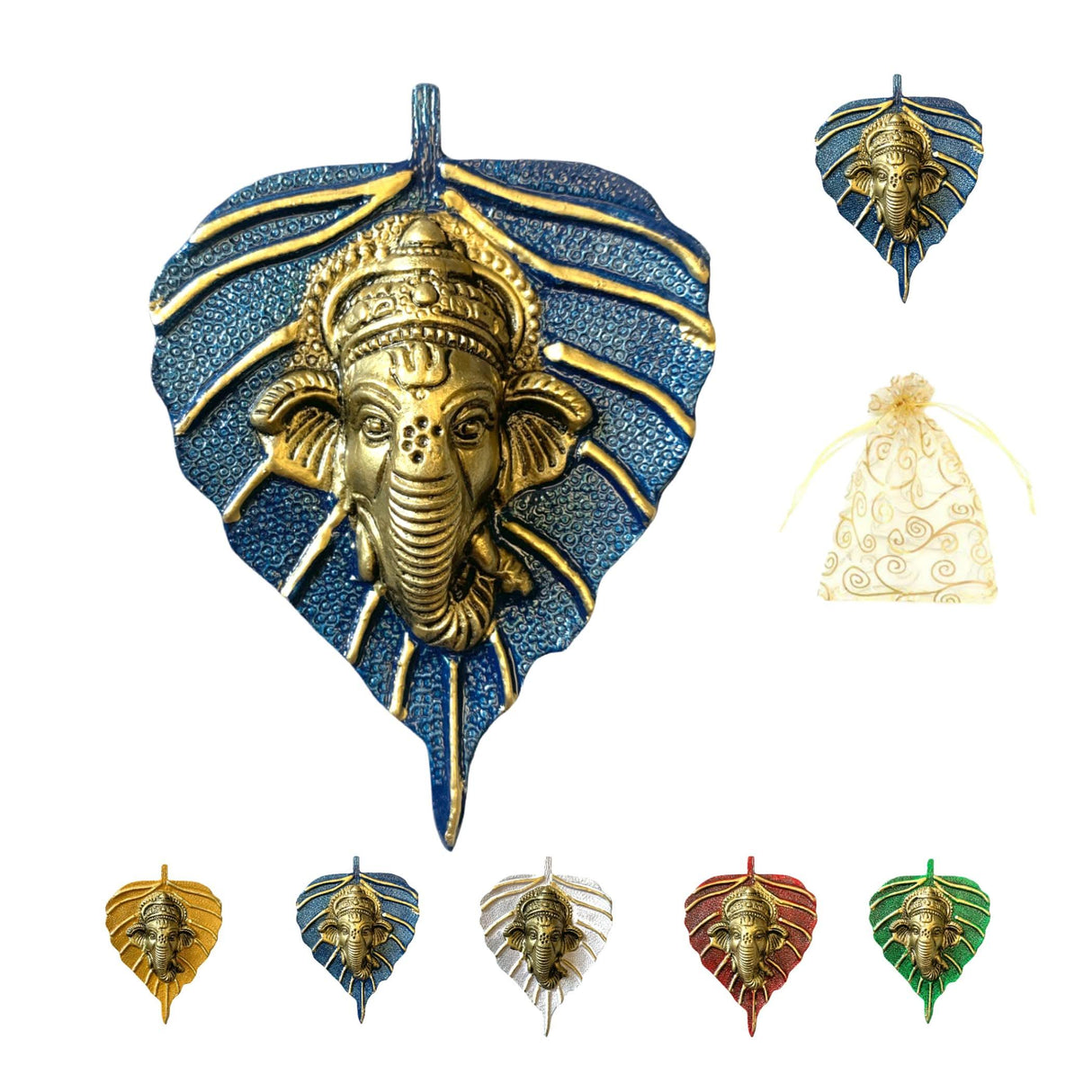 Metal Leaf Ganesha Diwali Decor Wall Hanging for Home & Office Housewarming Return Gift Pooja Favor Ganesha Decorative Wall Hanging Showpiece Pack of 1/2/5/25 Pcs - LoveNspire