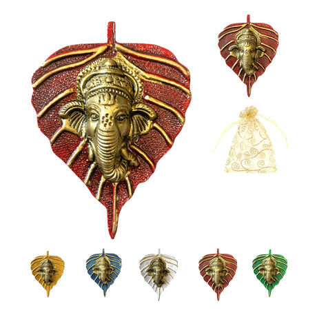 Metal Leaf Ganesha Diwali Decor Wall Hanging for Home & Office Housewarming Return Gift Pooja Favor Ganesha Decorative Wall Hanging Showpiece Pack of 1/2/5/25 Pcs - LoveNspire