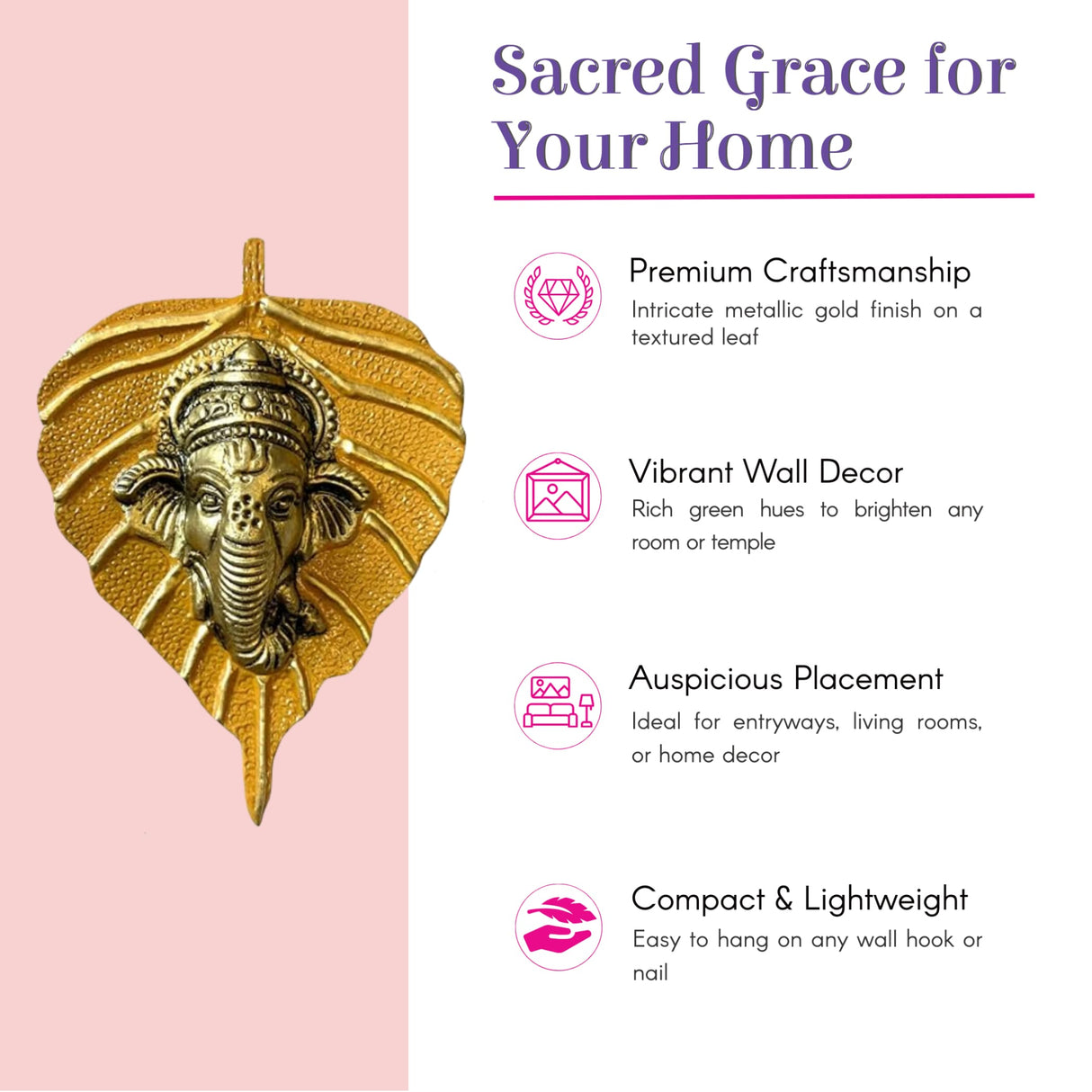 Golden metallic leaf Ganesha head wall decor for Diwali