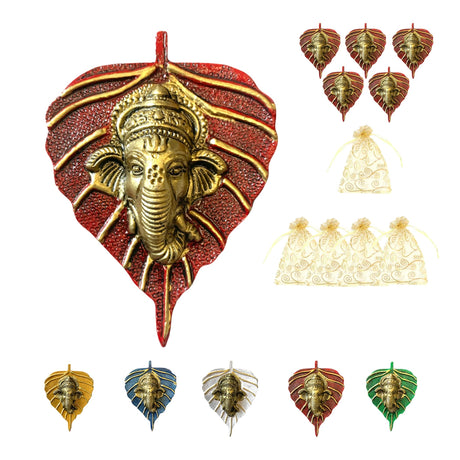 Metal Leaf Ganesha Diwali Decor Wall Hanging for Home & Office Housewarming Return Gift Pooja Favor Ganesha Decorative Wall Hanging Showpiece Pack of 1/2/5/25 Pcs - LoveNspire