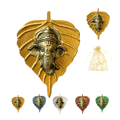 Metal Leaf Ganesha Diwali Decor Wall Hanging for Home & Office Housewarming Return Gift Pooja Favor Ganesha Decorative Wall Hanging Showpiece Pack of 1/2/5/25 Pcs - LoveNspire