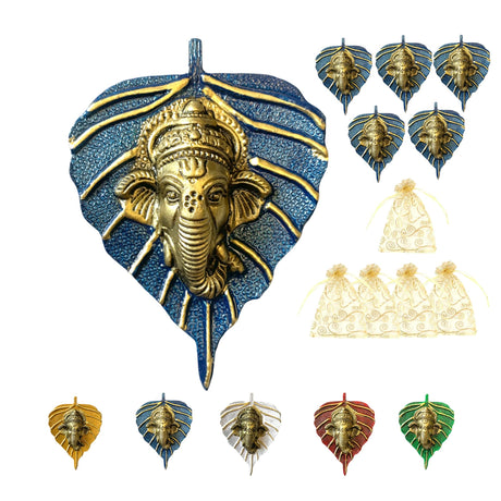 Metal Leaf Ganesha Diwali Decor Wall Hanging for Home & Office Housewarming Return Gift Pooja Favor Ganesha Decorative Wall Hanging Showpiece Pack of 1/2/5/25 Pcs - LoveNspire
