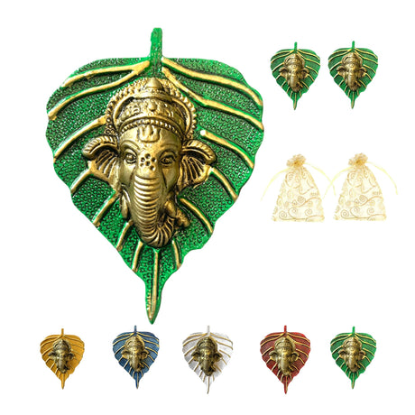 Metal Leaf Ganesha Diwali Decor Wall Hanging for Home & Office Housewarming Return Gift Pooja Favor Ganesha Decorative Wall Hanging Showpiece Pack of 1/2/5/25 Pcs - LoveNspire